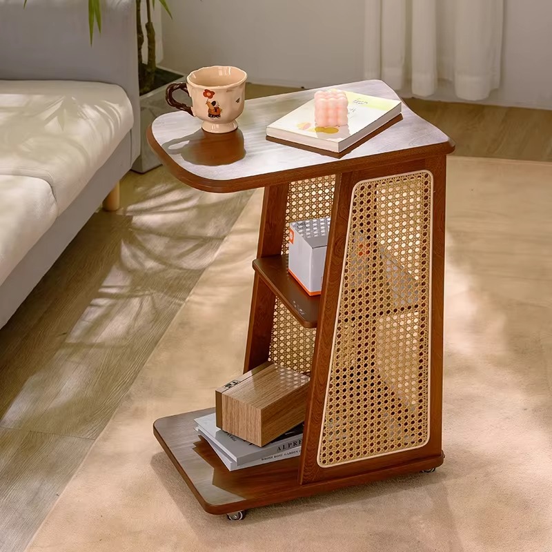 Coffee Tea Or - طاولة جانبية خشبية صلبة بتصميم عصري،