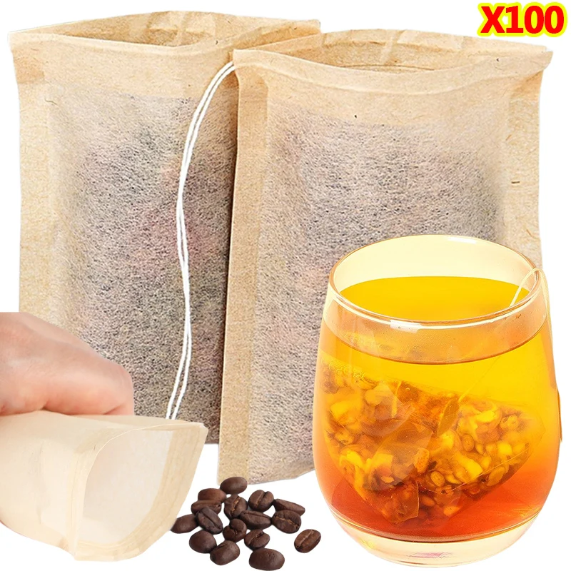 Coffee Tea Bean Leaf - 100 قطعة أكياس الشاي مع فلتر